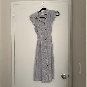 Elegant Blue Button-Down Midi Dress